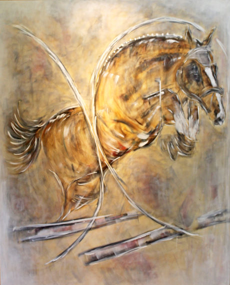Hoops jumper equine painting Lisa Marie Bishop